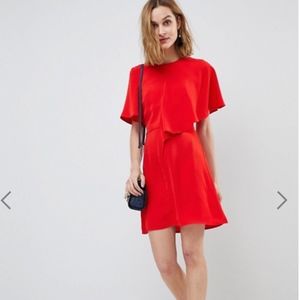Warehouse Asymmetric Ruffle Front Mini Shift Dress